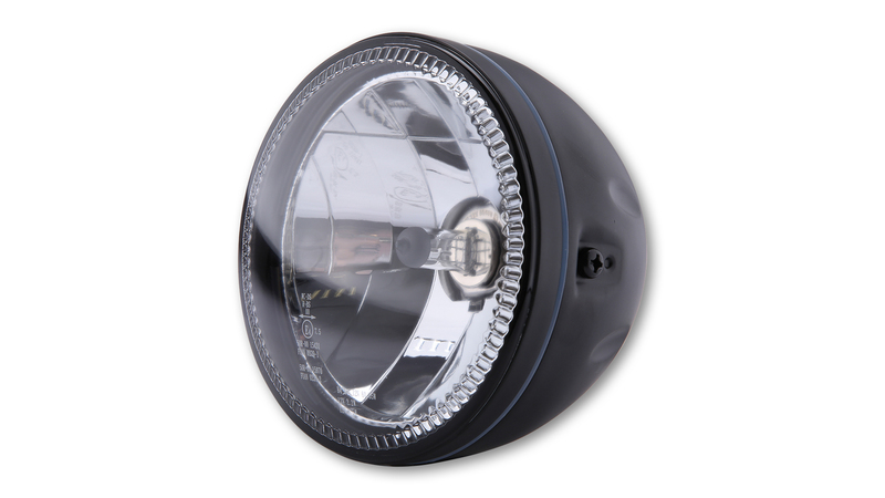 Highsider - Skyline Main Headlight, Blk met LED Parking Light Ring, E-Approved, 5 3/4 Inch H4