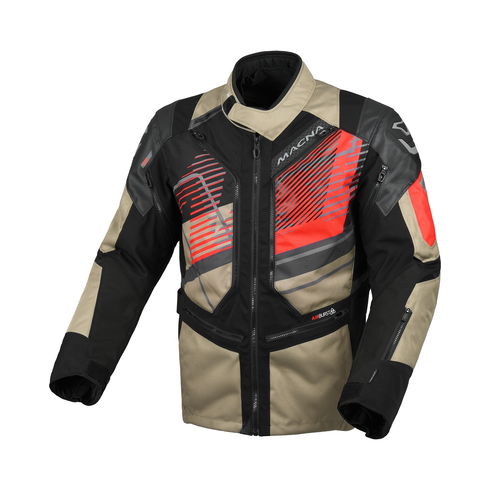 Macna Neoval Motorjas – Textiel Waterdicht | Taupe/Rood