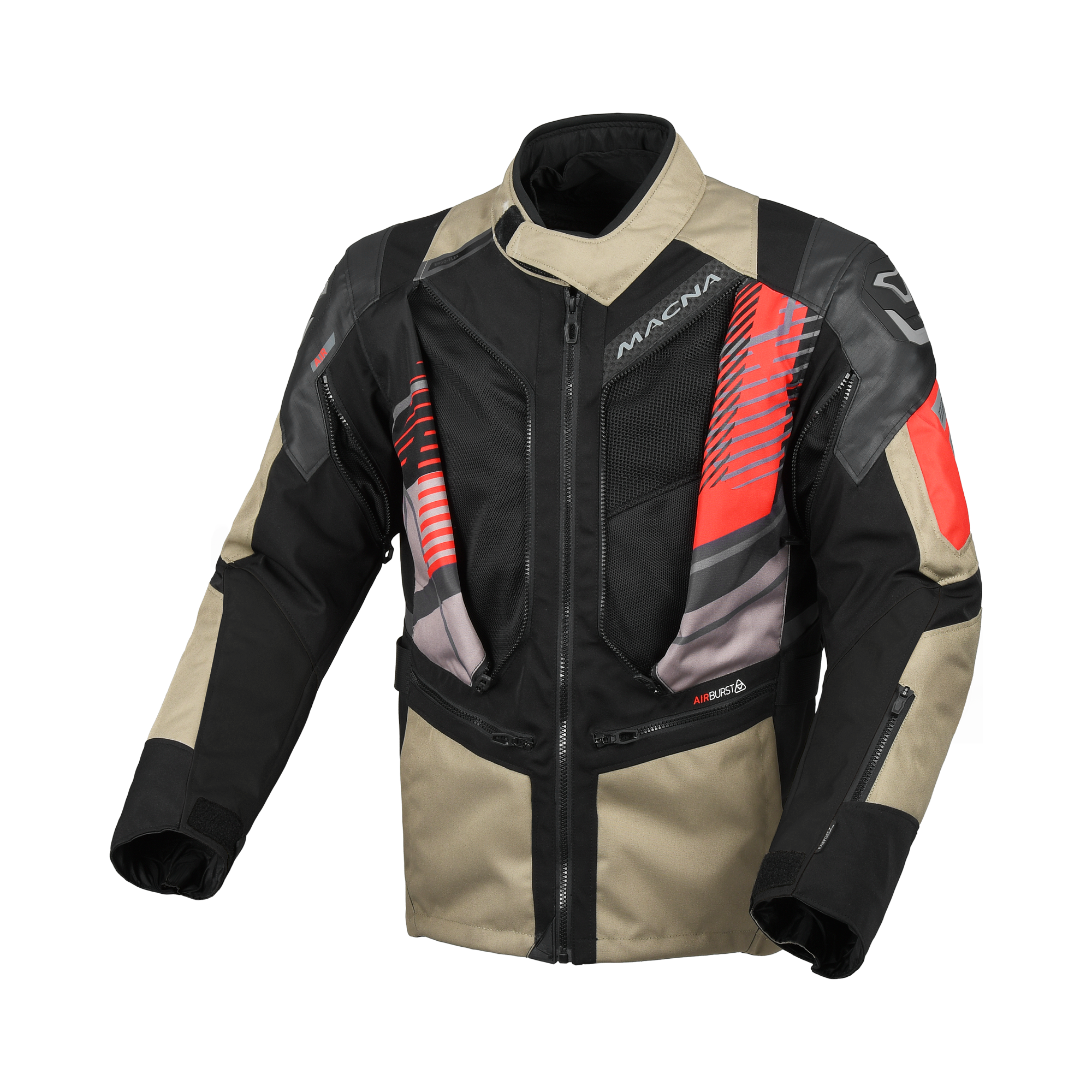 Macna Neoval Motorjas Textiel Waterdicht - Taupe/Rood - Afbeelding 3